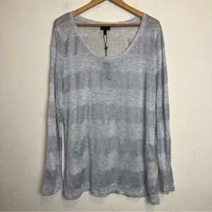 Talbots Sweater Women's 1X Light Gray Silver Metallic Striped Tunic Scoop Neck